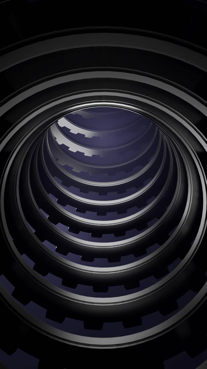 3D render of sci fi tunnel with moving gear rings