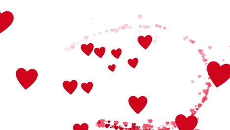 animación de corazones rojos flotando sobre un fondo blanco