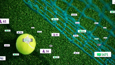 Animación-De-Barras-De-Notificación-Sobre-Red-Y-Pelota-De-Tenis-En-Terreno-Verde