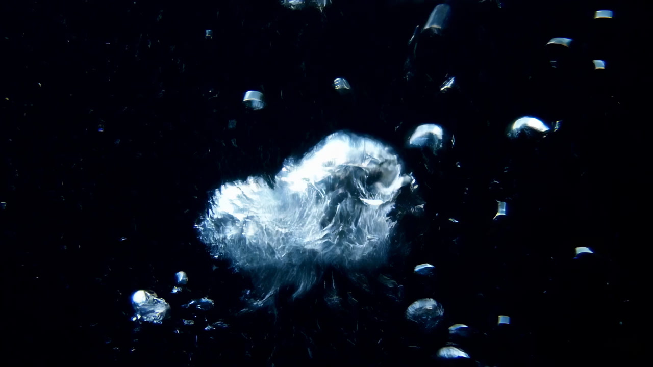 Underwater Bubbles Rising Through Dark Water, Highcontrast Highlights And Slowmotion Feel Creating Dramatic