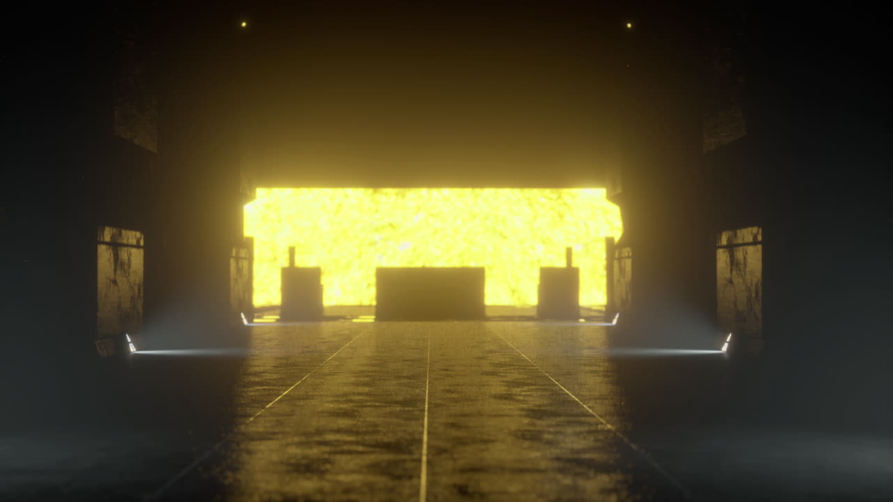 Bright light illuminates dark tunnel with a mysterious backdrop