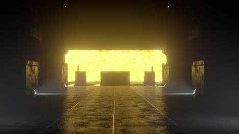 bright light illuminates dark tunnel with a mysterious backdrop