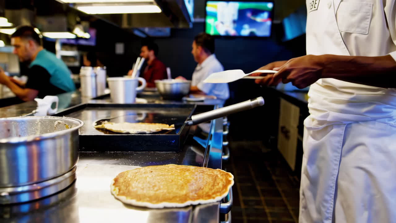 전문 주방에서 요리하는 요리사
