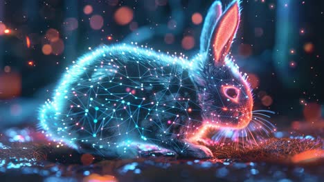 glowing digital rabbit with network overlay