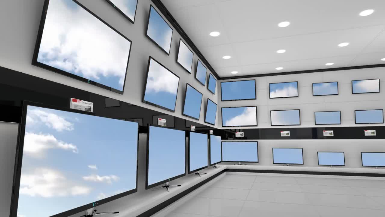 텔레비전 스크린에 파란 하늘과 구름