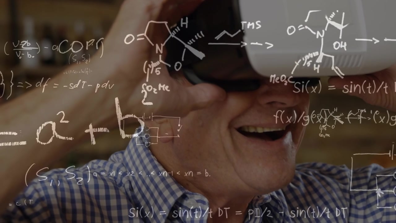 Digital video showcases global tech concept with animated math over a woman.