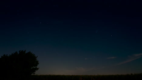 Lapso-De-Tiempo-Del-Cielo-Estrellado-Sobre-Un-Campo