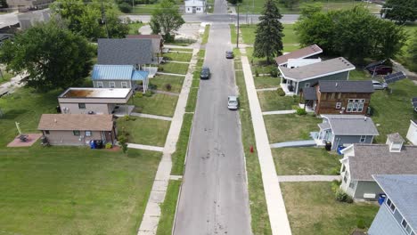 aerial flyover forwarding drone shot from the tiny homes project in cass community, detroit, michigan, usa