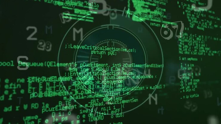 Animation of scope scanning and data processing with numbers over grid