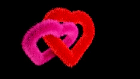 red, pink hearts rotates on black with alpha matte