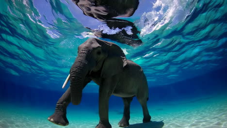 elephant swimming underwater