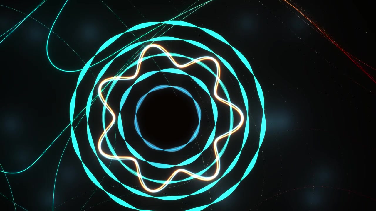 Abstract Animation of Glowing Neon Circles and Wavy Lines