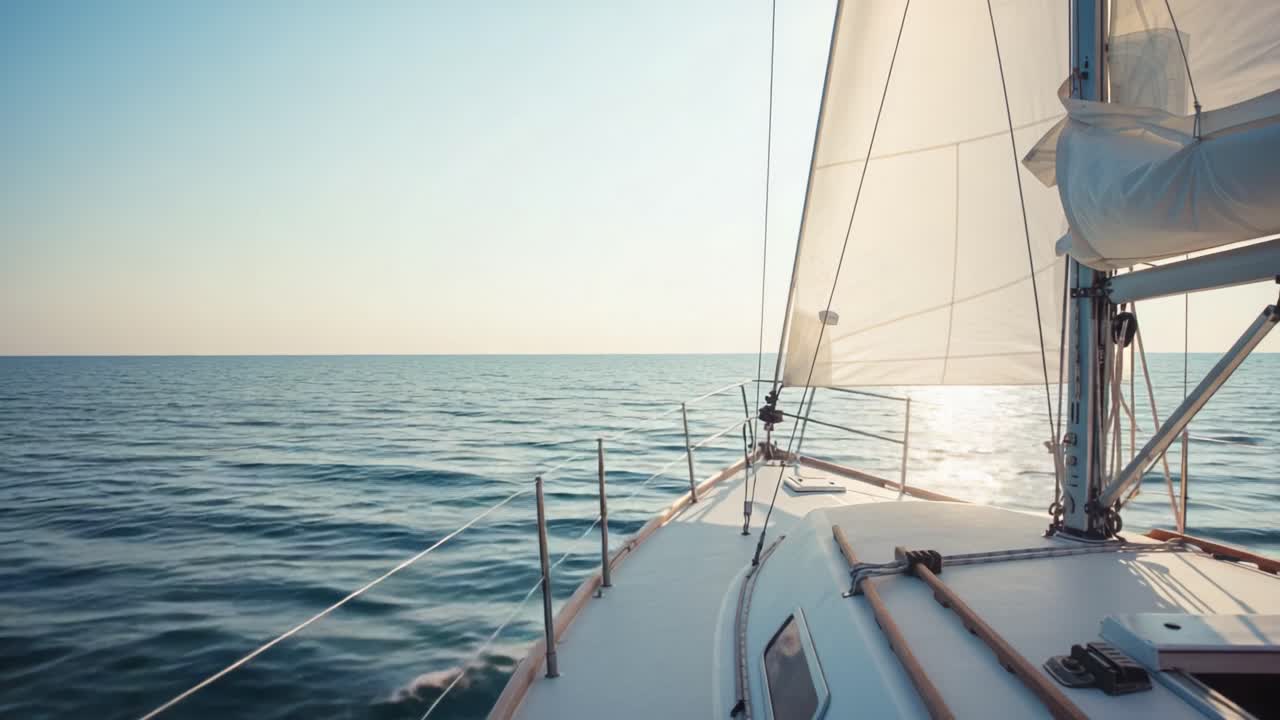 Sailboat cruising on the ocean under a clear sky