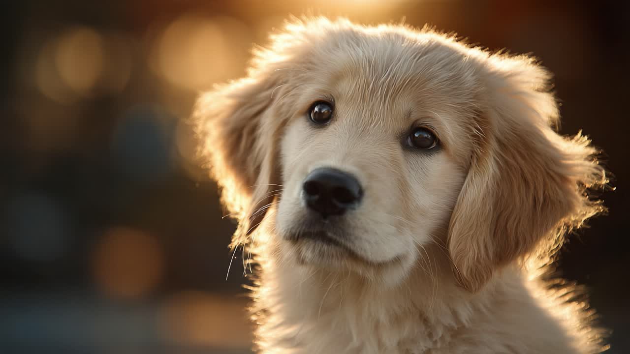 A Heartwarming Portrait of a Golden Retriever Puppy Bathed in Warm, Soft Light, Capturing the Innocence and Playfulness of Youth in Every Detail