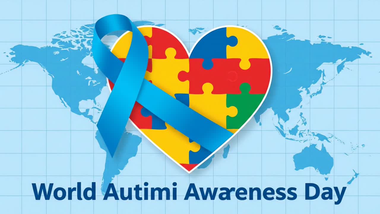 Animazione a forma di cuore con puzzle per la Giornata mondiale della consapevolezza sull'autismo