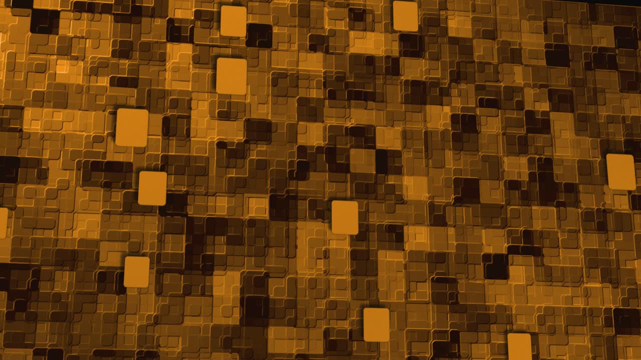 Sci-fi animation of yellow round corner plates moving downwards over complex background wall structures