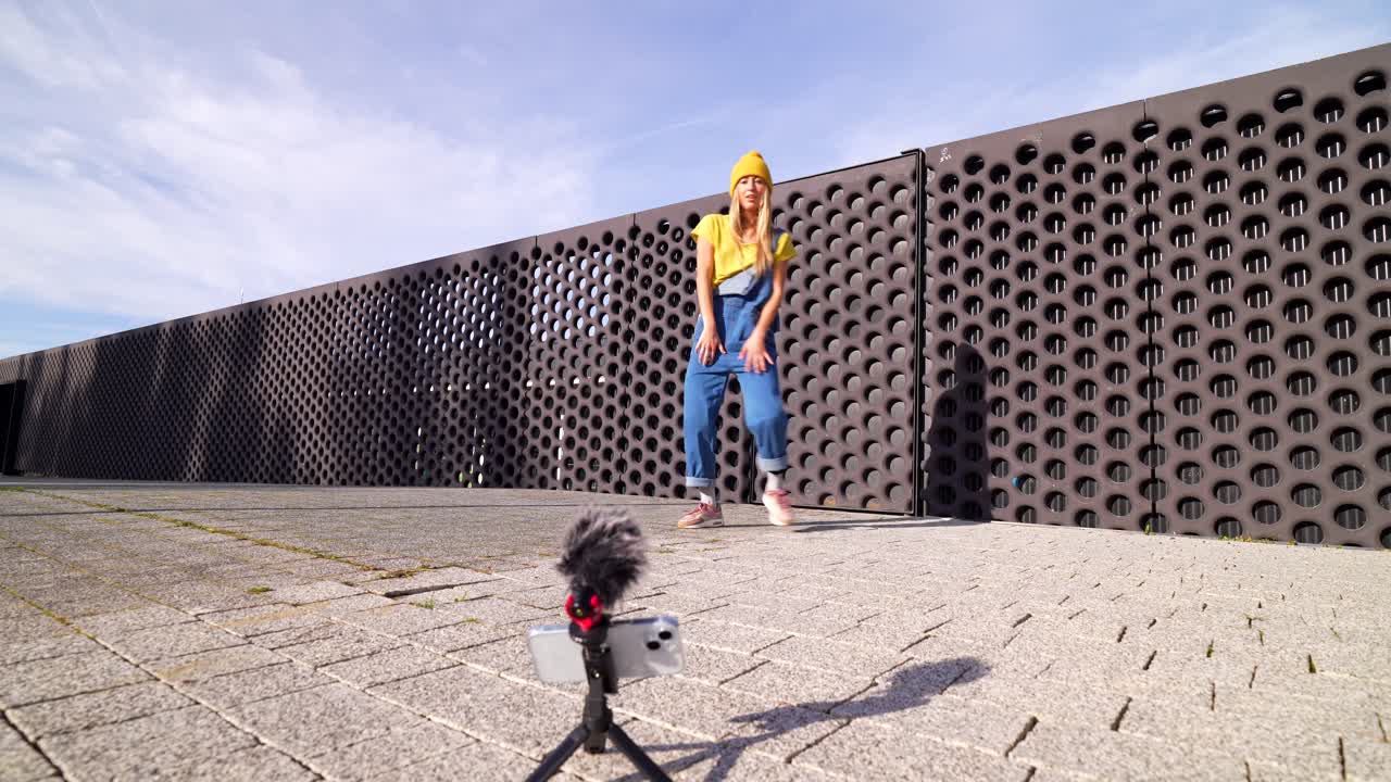 Woman vlogging on the street