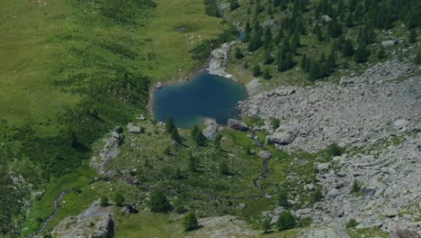 beautiful mountain lake in summer season in valmalenco of valtellina in northern italy