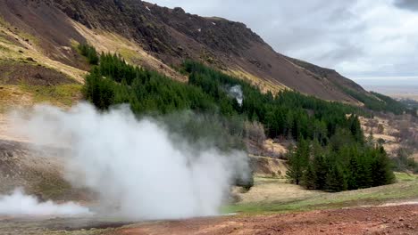 Natural-steam-rising-from-the-ground---Hveragerdi,-South-Iceland