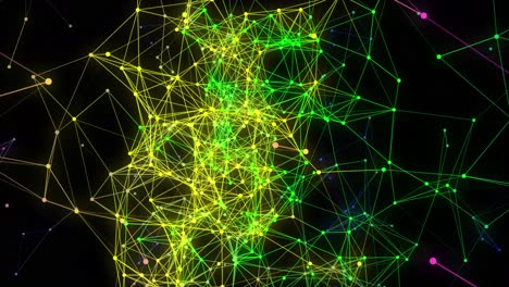 abstract digital network connections - green and yellow lines and dots