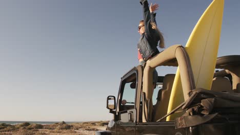 woman enjoying free time during road trip