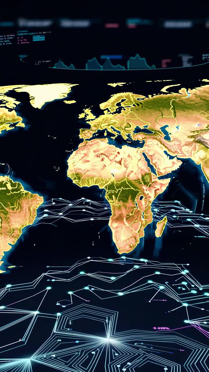 Globo terrestre digitale con rete globale e visualizzazione dati.