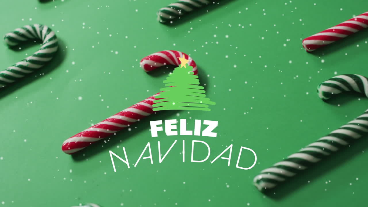 animación de las estaciones navideñas saludos con nieve cayendo sobre las decoraciones navideñas