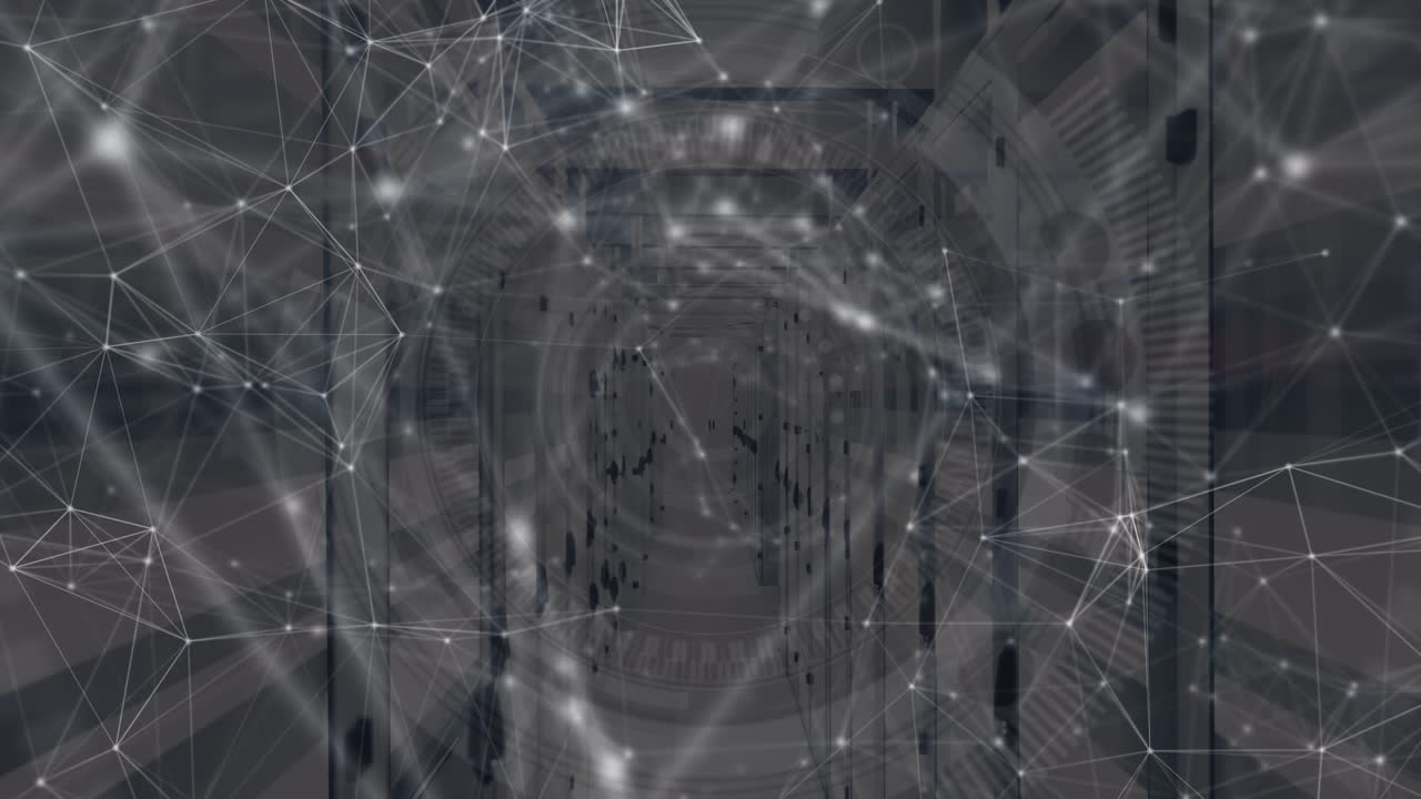 animación de la red de conexiones y círculos sobre servidores