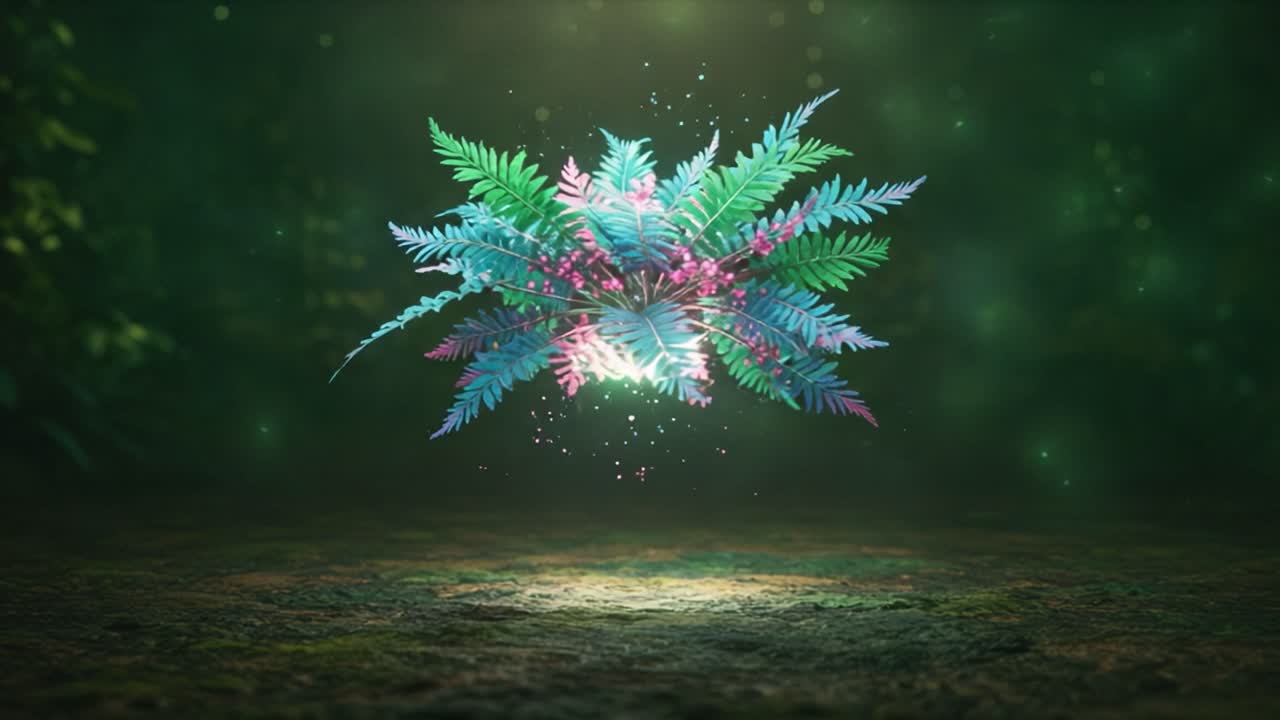 A Captivating Display of Enchanted Ferns Illuminated by a Magical Glow, Floating Gracefully Above the Forest Floor in a Dreamlike Environment