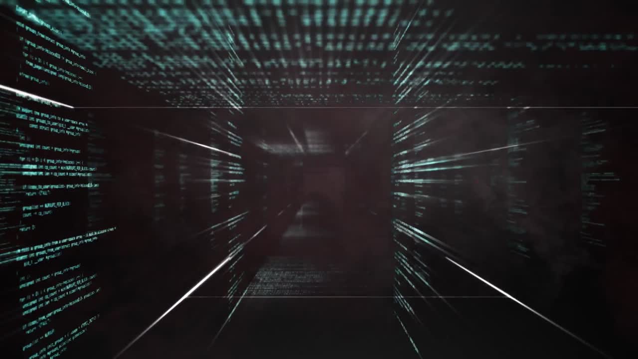 Digital animation of red smoke effect over data processing against black background