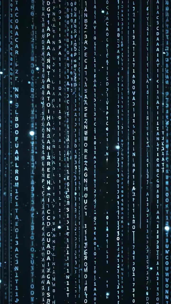 Vertical video: Streaming alphanumeric streams descending on monitor at startup, flickering, fading