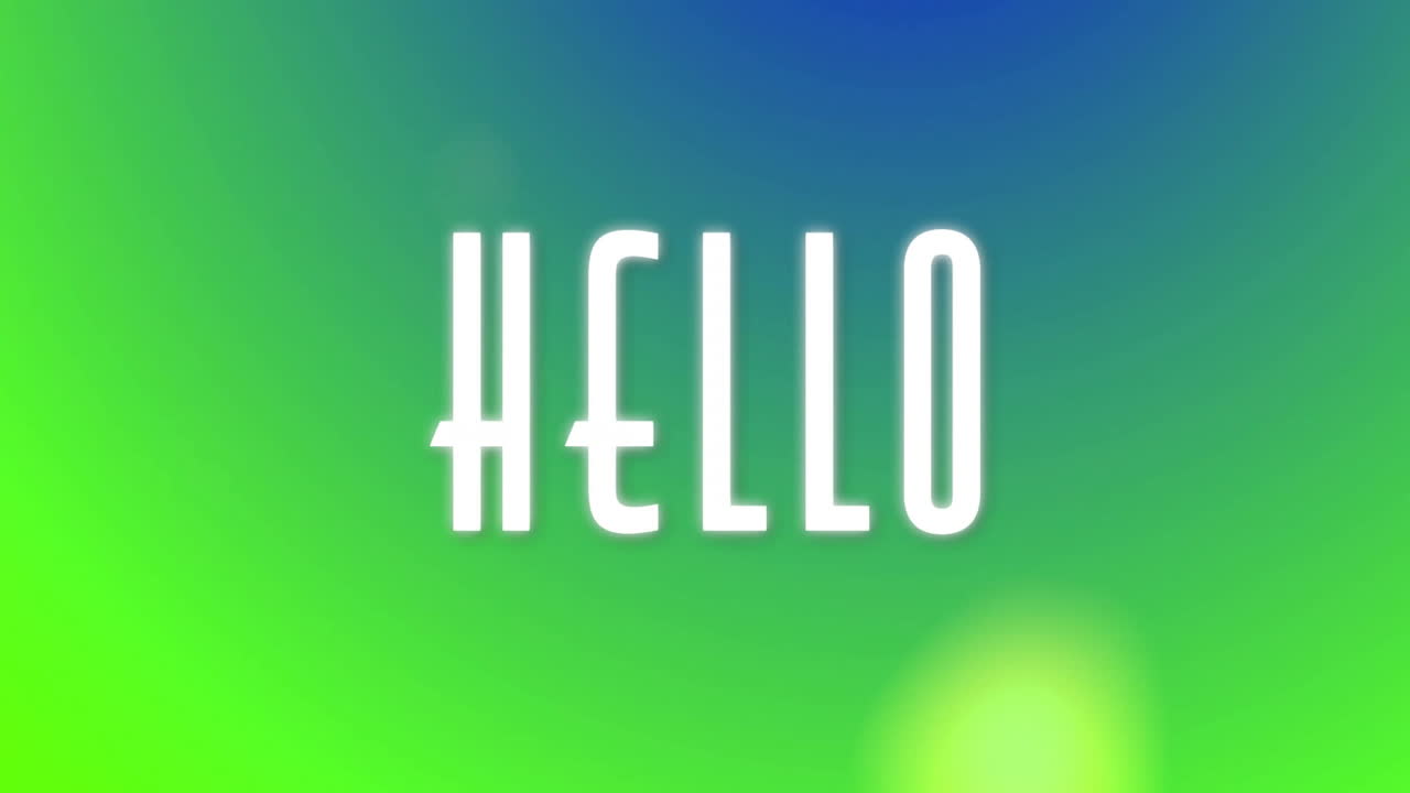 Hello text animation over green and blue gradient background