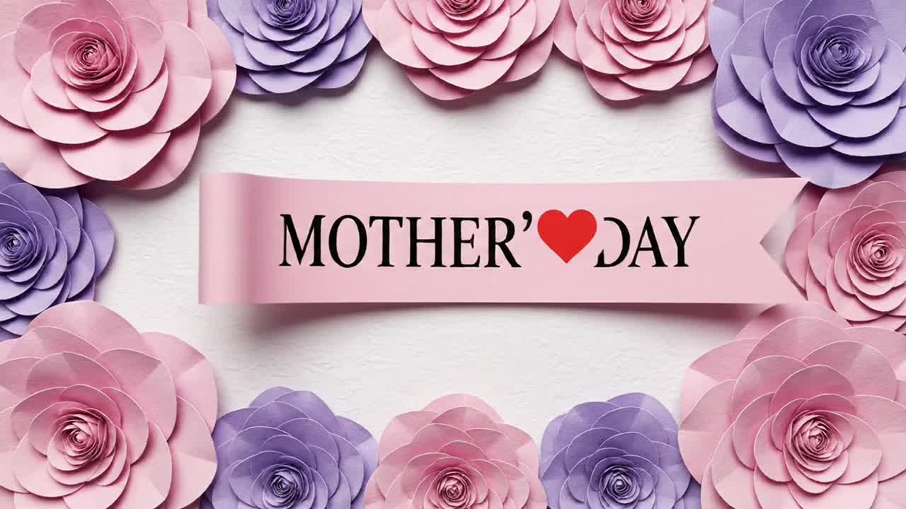 Pink and purple paper flowers celebrating mother's day