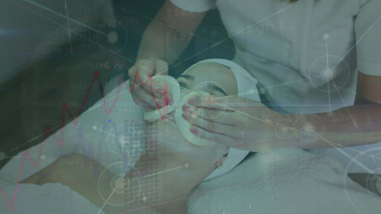 미용실에서 백인 여성에 대한 데이터 처리의 애니메이션