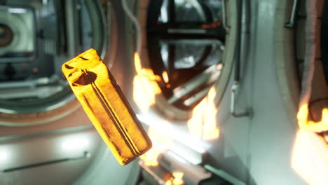 un recipiente de combustible flotando en la vieja estación espacial internacional