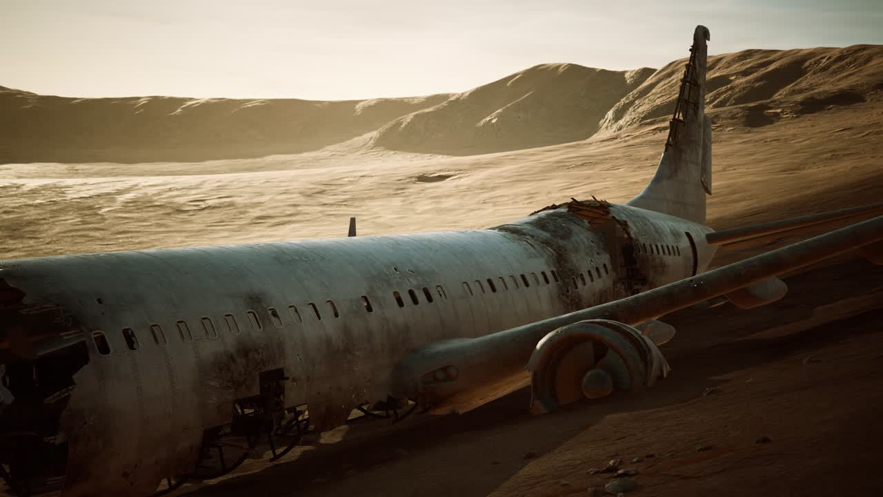 avión aplastado abandonado en el desierto