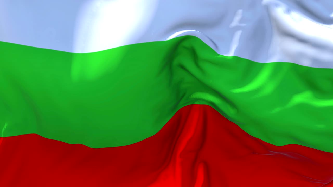 Bulgaria Flag Waving in Wind Slow Motion Animation . 4K Realistic Fabric Texture Flag Smooth Blowing on a windy day Continuous Seamless Loop Background.