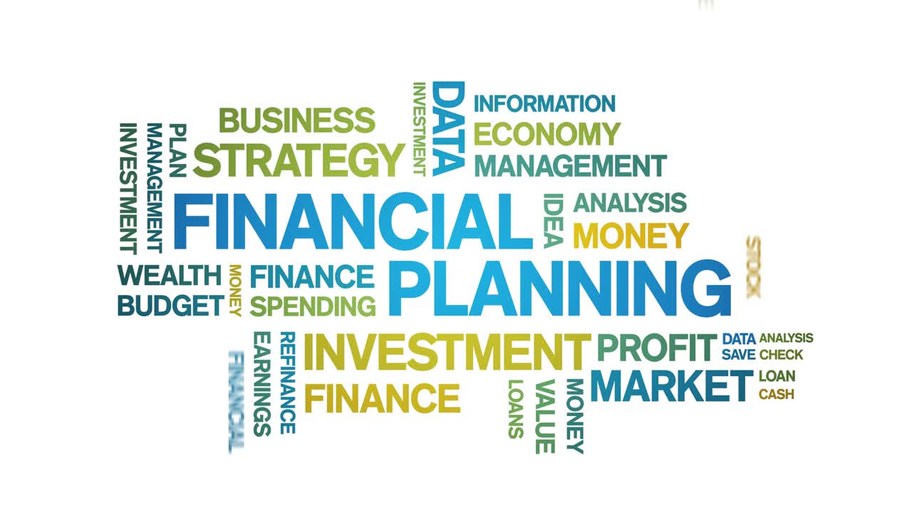 4k Financial Planning Animated Tag Word Cloud,Text Animation seamless loop.