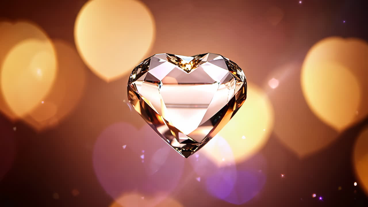 A heart shaped diamond is shown in a blurry background. The diamond is the main focus of the image, and it is a symbol of love or affection