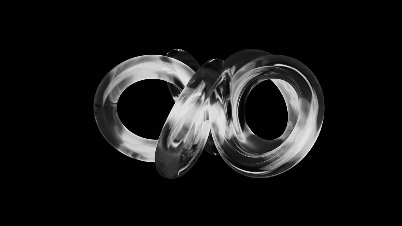 Abstract 3D Glass Loop Rotating on Black Background