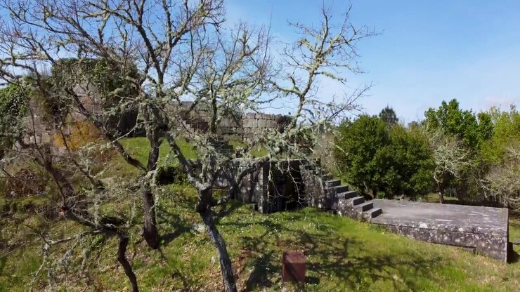 Il castello occupa il luogo di un castro dove si stabilirono i primi coloni, nella valle del torrente Rial, un affluente del Miño. A Peroxa, Ourense, Galizia, Spagna. RIBEIRA SACRA