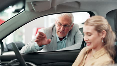 customer and salesman at car dealership
