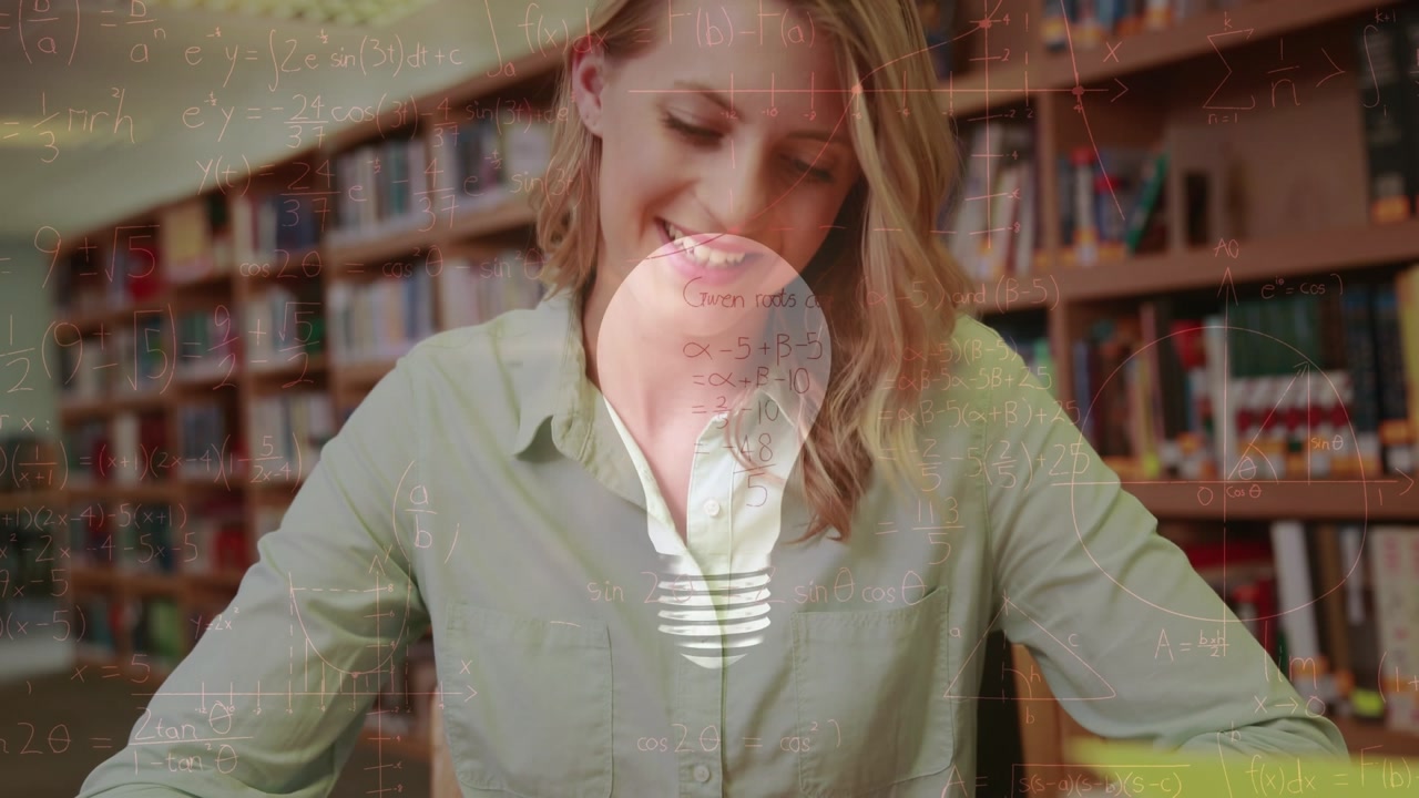 Animation of data processing over woman with trolley in shop