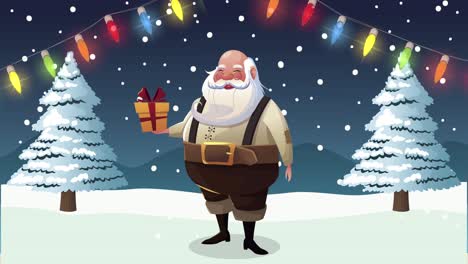 animación de feliz navidad con papá noel y árboles