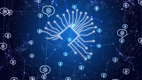 animación de un procesamiento de datos a través de conexiones con iconos