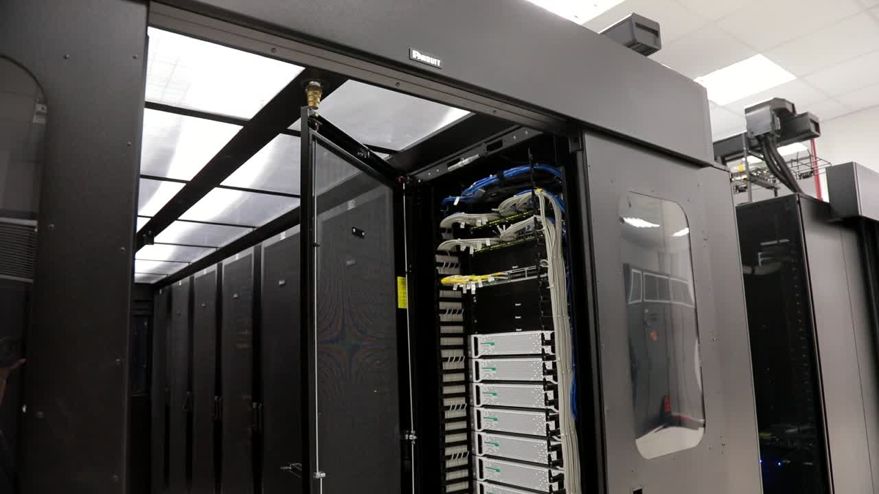 Inside a Modern Data Center: Rows of Servers and Network Equipment