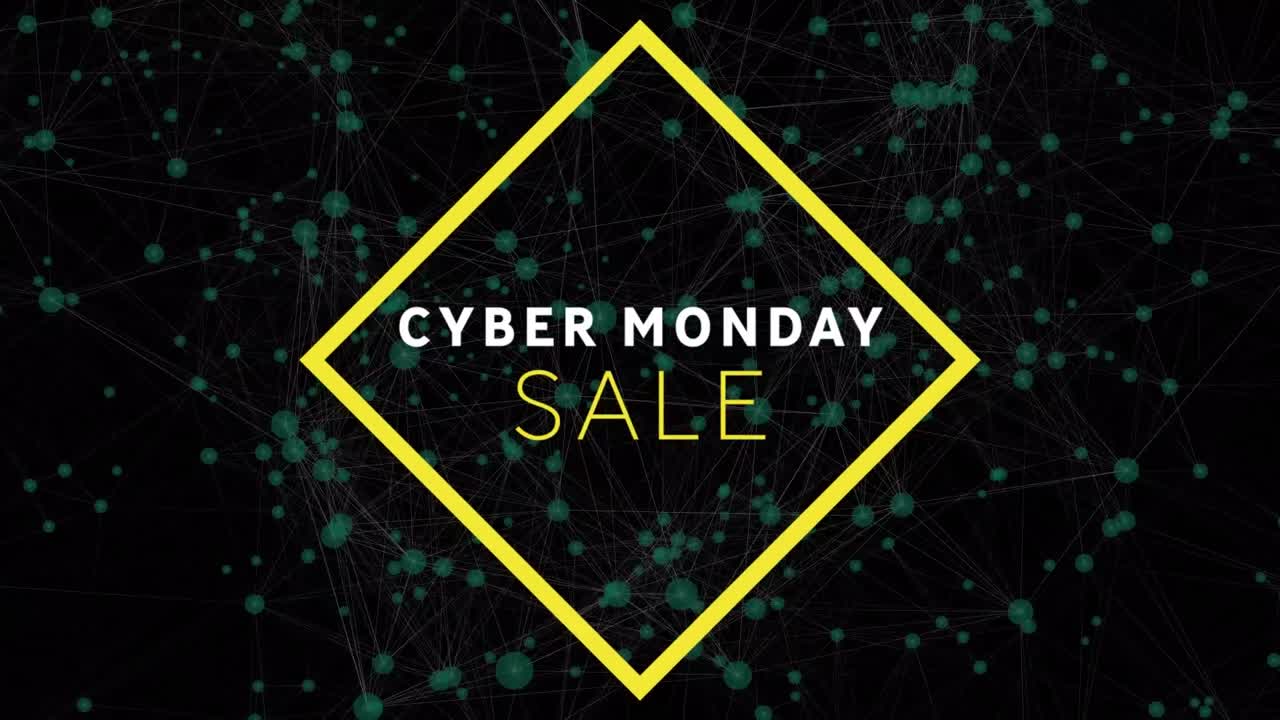 Animation of cyber monday sale text over networks of connections