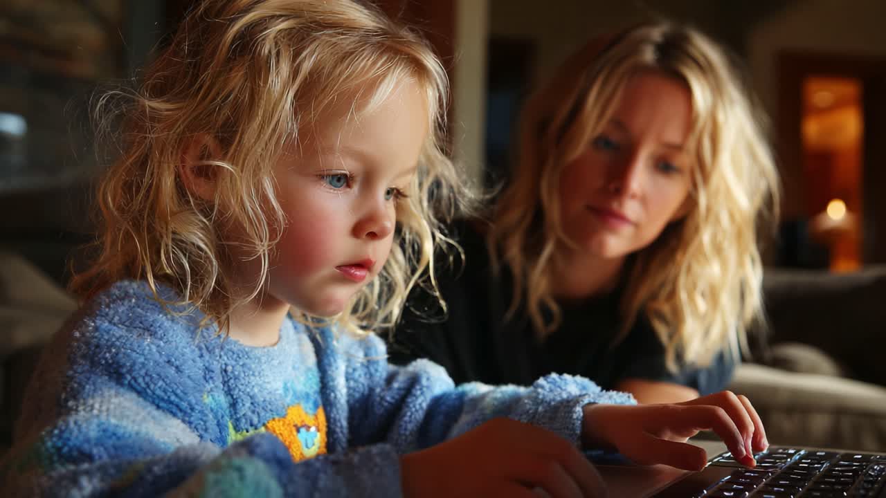 A Curious Child Engaged in Learning with Caregiving Presence: A Beautiful Moment of Connection Between a Young Learner and a Supportive Adult in a Cozy Setting