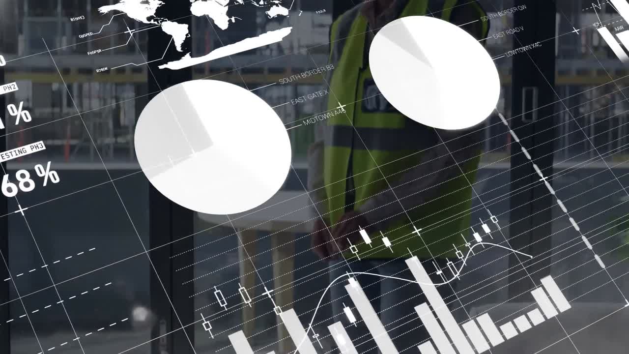 사무실에서 백인 여성 건축가에 대한 통계 데이터 처리의 애니메이션