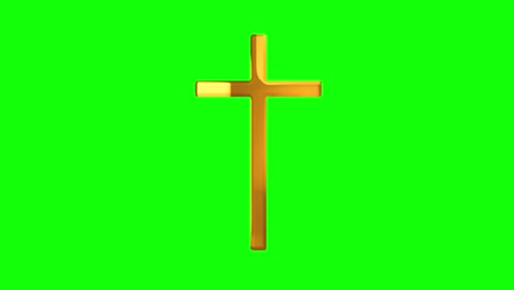 gold christian cross chrome shine on green screen